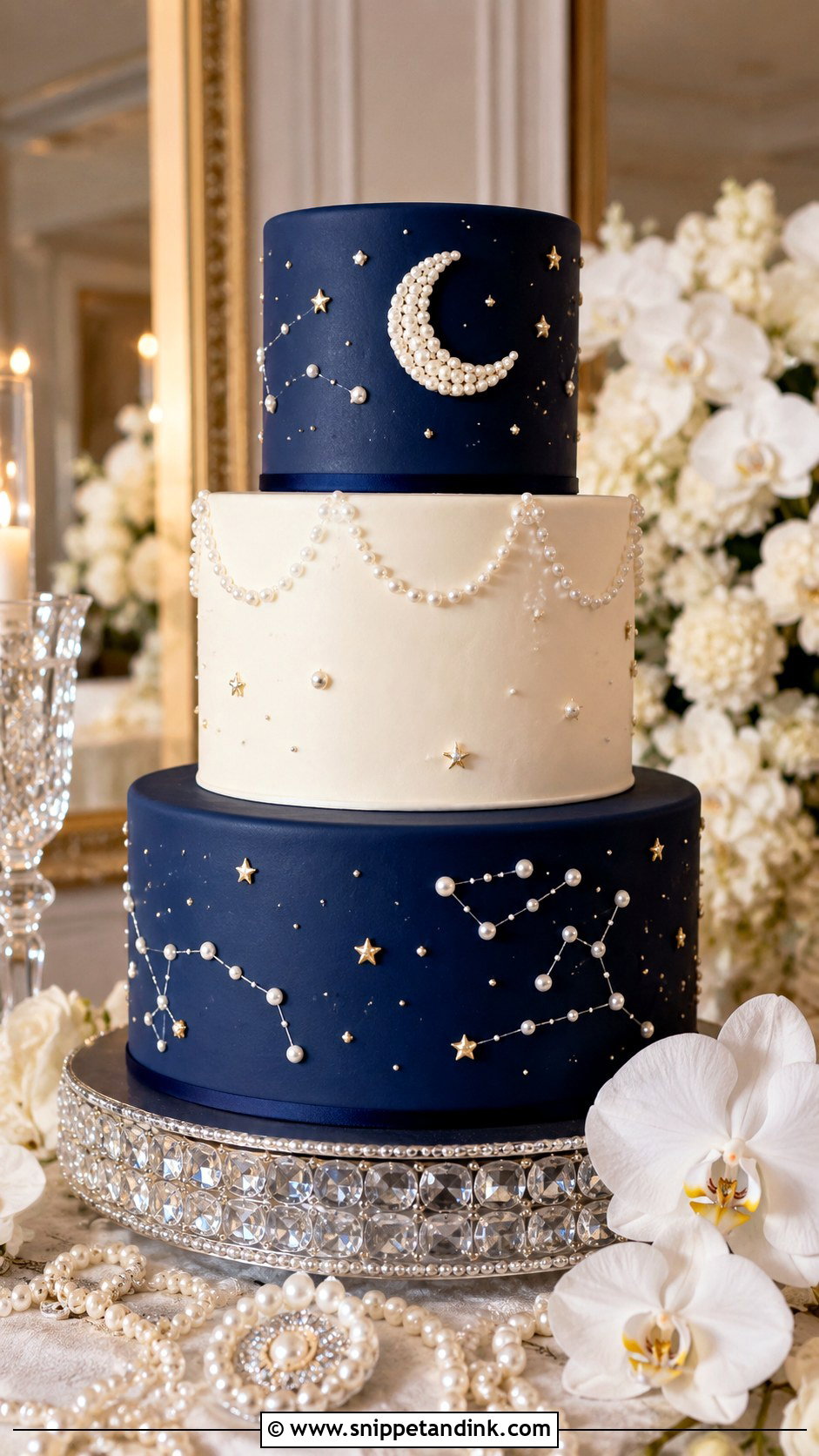 Starry Night Pearl Wedding Cake - Snippet and Ink - 20 Starry Night Cake Ideas for Wedding