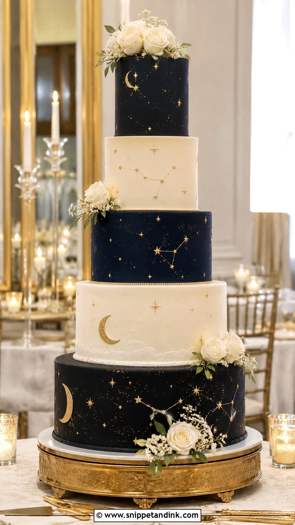 Starry Night Tiered Wedding Cake - Snippet and Ink - 20 Starry Night Cake Ideas for Wedding