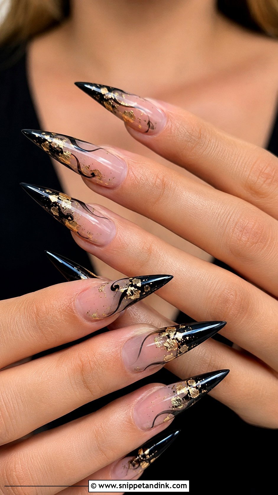 Stiletto Black And Gold Wedding Nails - Snippet and Ink - 20 Black and Gold Wedding Nails