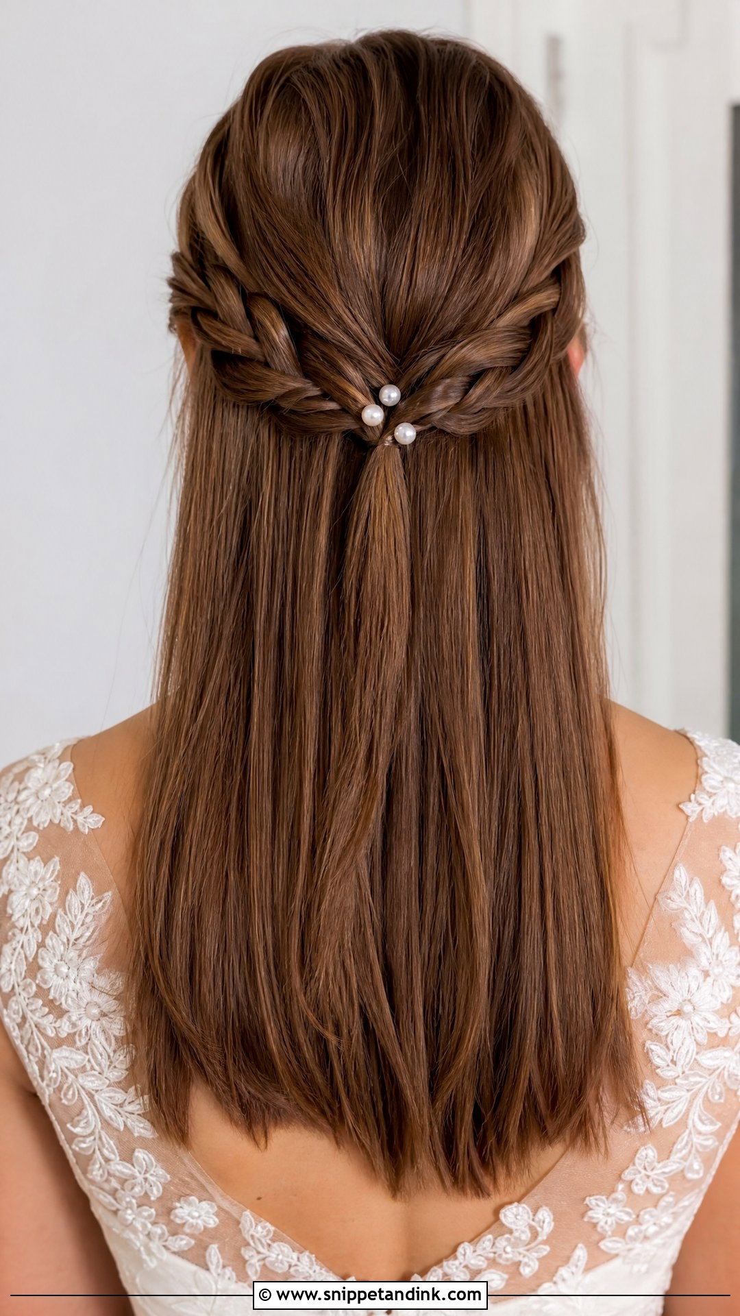Straight Braided Half Up Wedding Hairstyle - Snippet and Ink - 20 Straight Hair Wedding Hairstyle Ideas