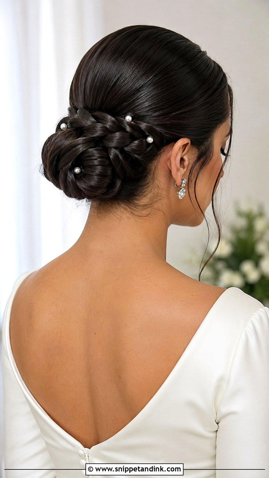 Straight Braided Low Bun Wedding Hair - Snippet and Ink - 15 Straight Hair Hairstyles for Weddings