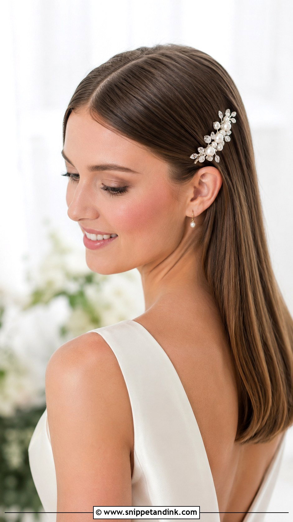 Straight Bridal Hair Down With Bridal Barrette - Snippet and Ink - 15 Straight Bridal Hair Down Ideas