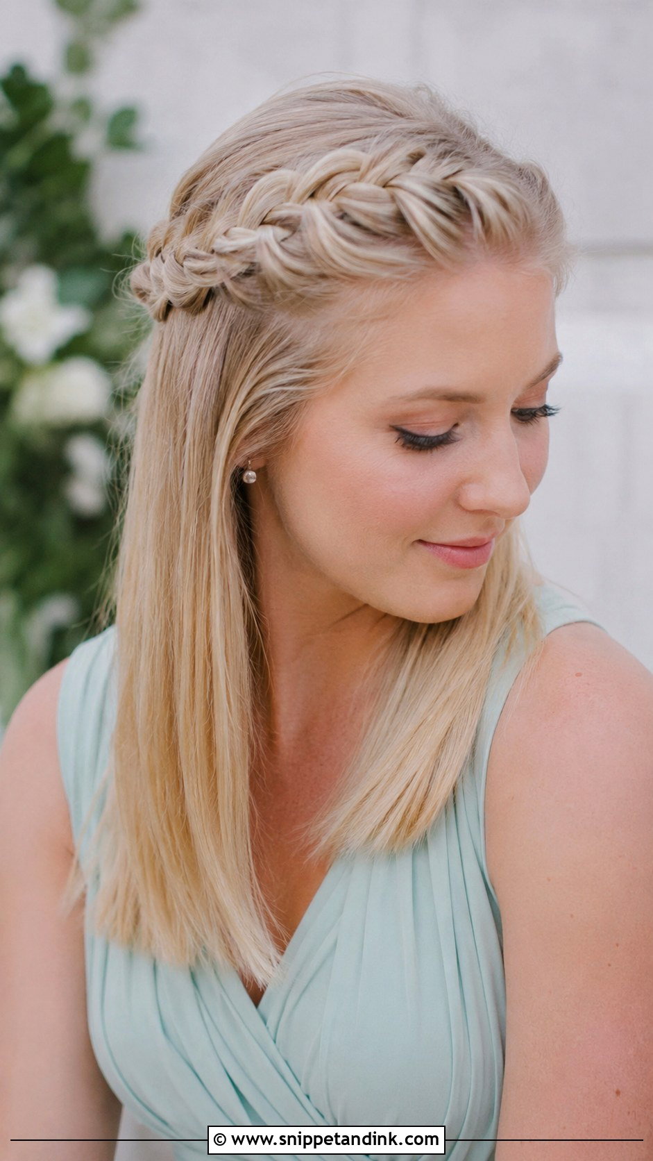 Straight Hair Braided Crown Bridesmaid Hairstyle - Snippet and Ink - 20 Bridesmaid Hairstyles Straight Hair