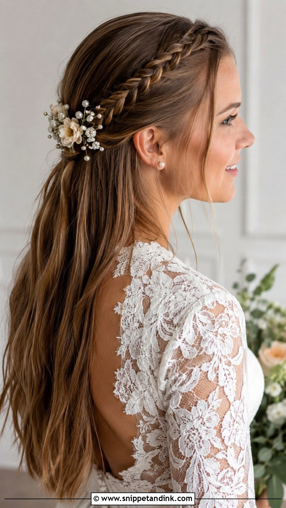 Straight Hair Braided Half Up Wedding Style - Snippet and Ink - 25 Hairstyles for Straight Hair for Wedding