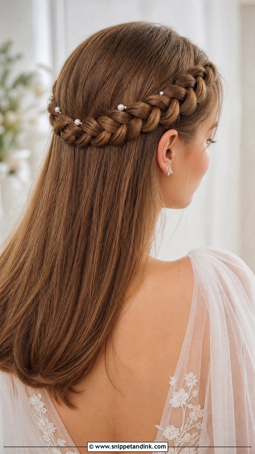 Straight Hair Bridal Crown Braid - Snippet and Ink - 20 Wedding Hair for Straight Hair Ideas