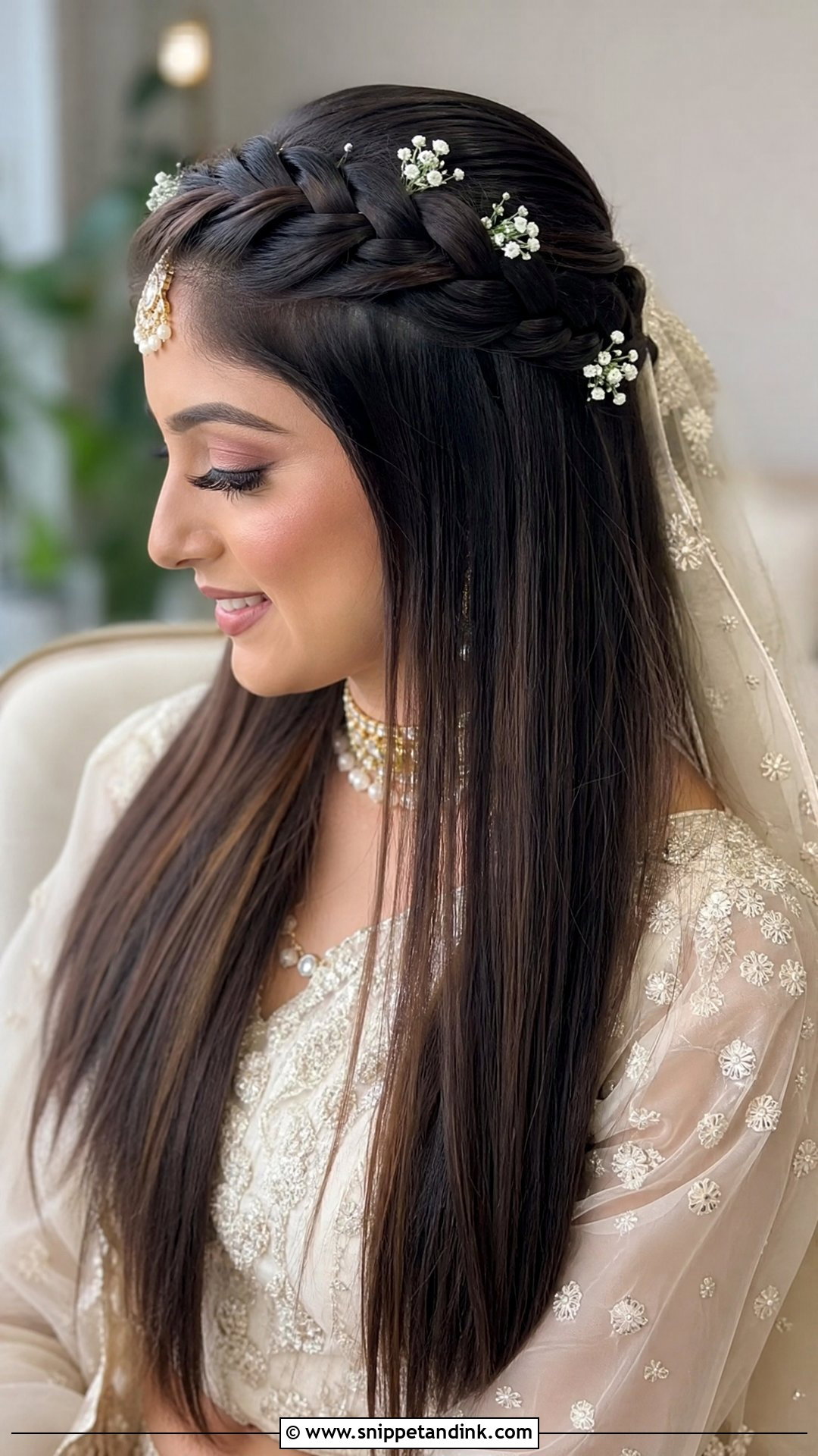 Straight Hair Bride Braided Crown - Snippet and Ink - 15 Bride with Straight Hair Ideas