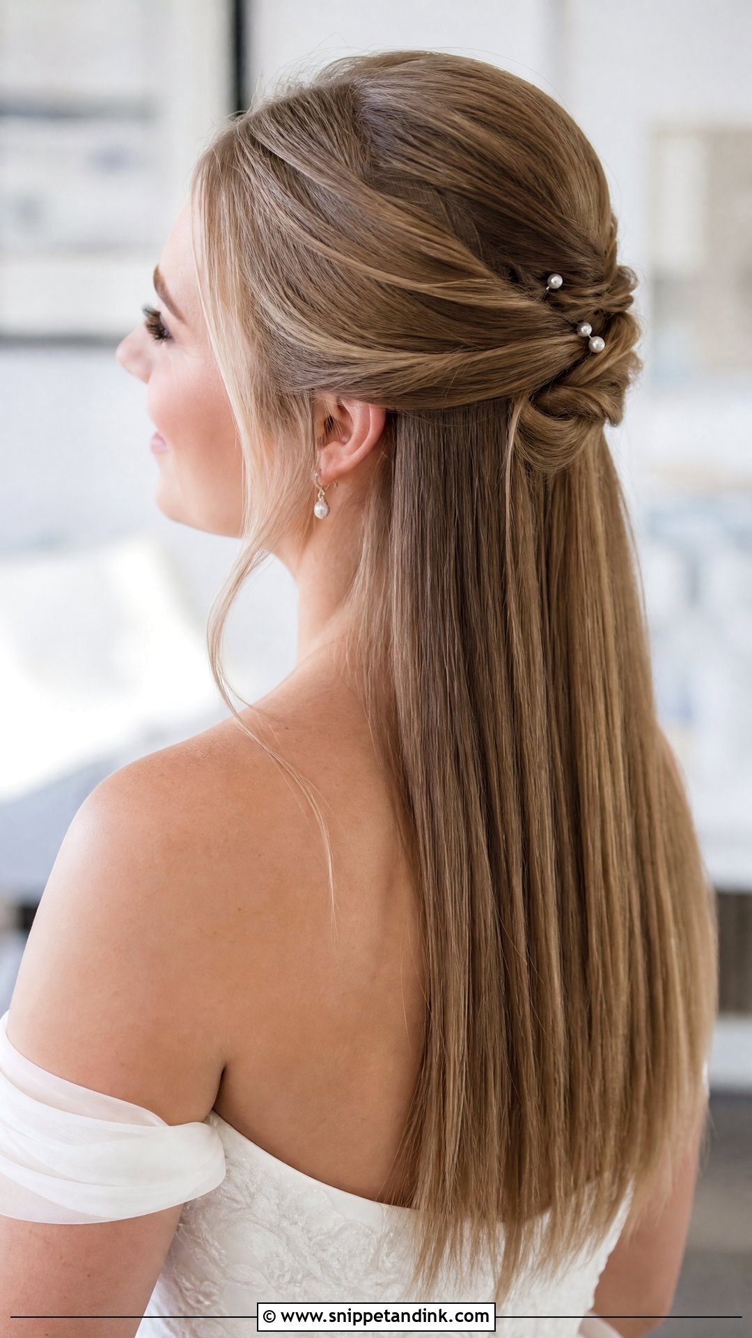 Straight Hair Bride Half Up - Snippet and Ink - 15 Bride with Straight Hair Ideas