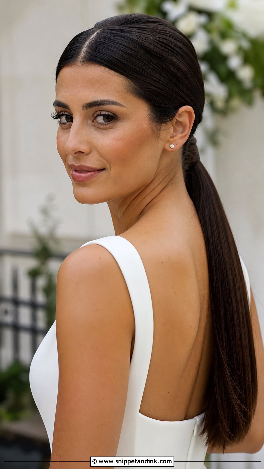 Straight Hair Bride Low Ponytail - Snippet and Ink - 15 Bride with Straight Hair Ideas