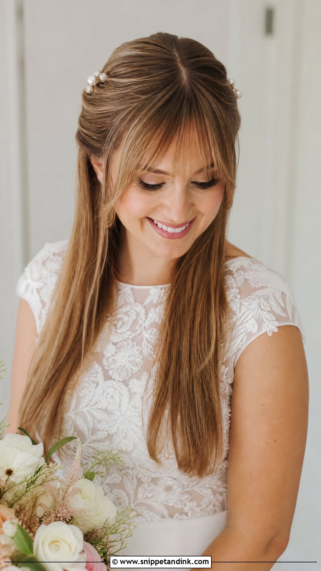 Straight Hair Bride With Bangs - Snippet and Ink - 15 Bride with Straight Hair Ideas