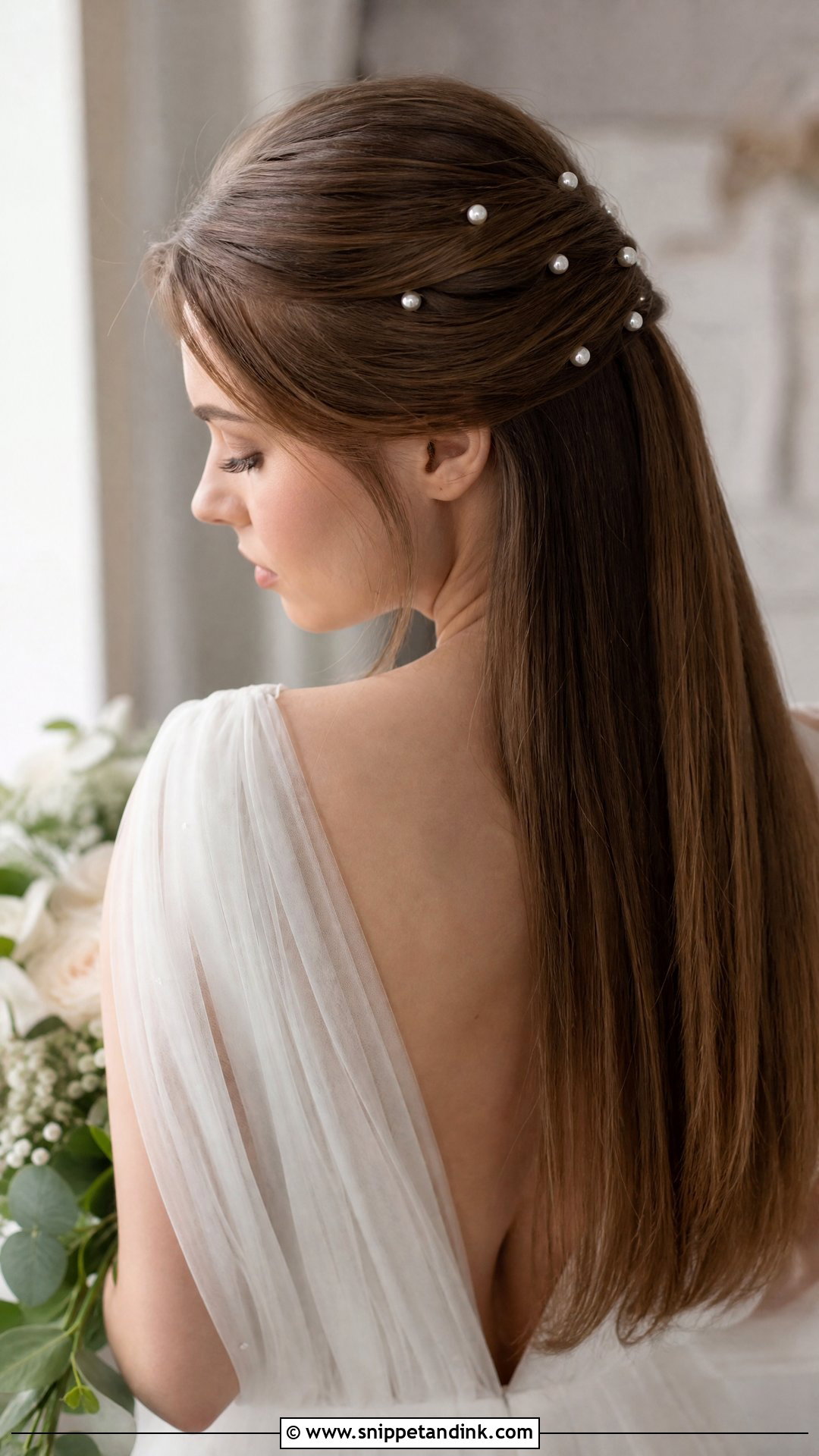 Straight Hair Bride With Pearls - Snippet and Ink - 15 Bride with Straight Hair Ideas