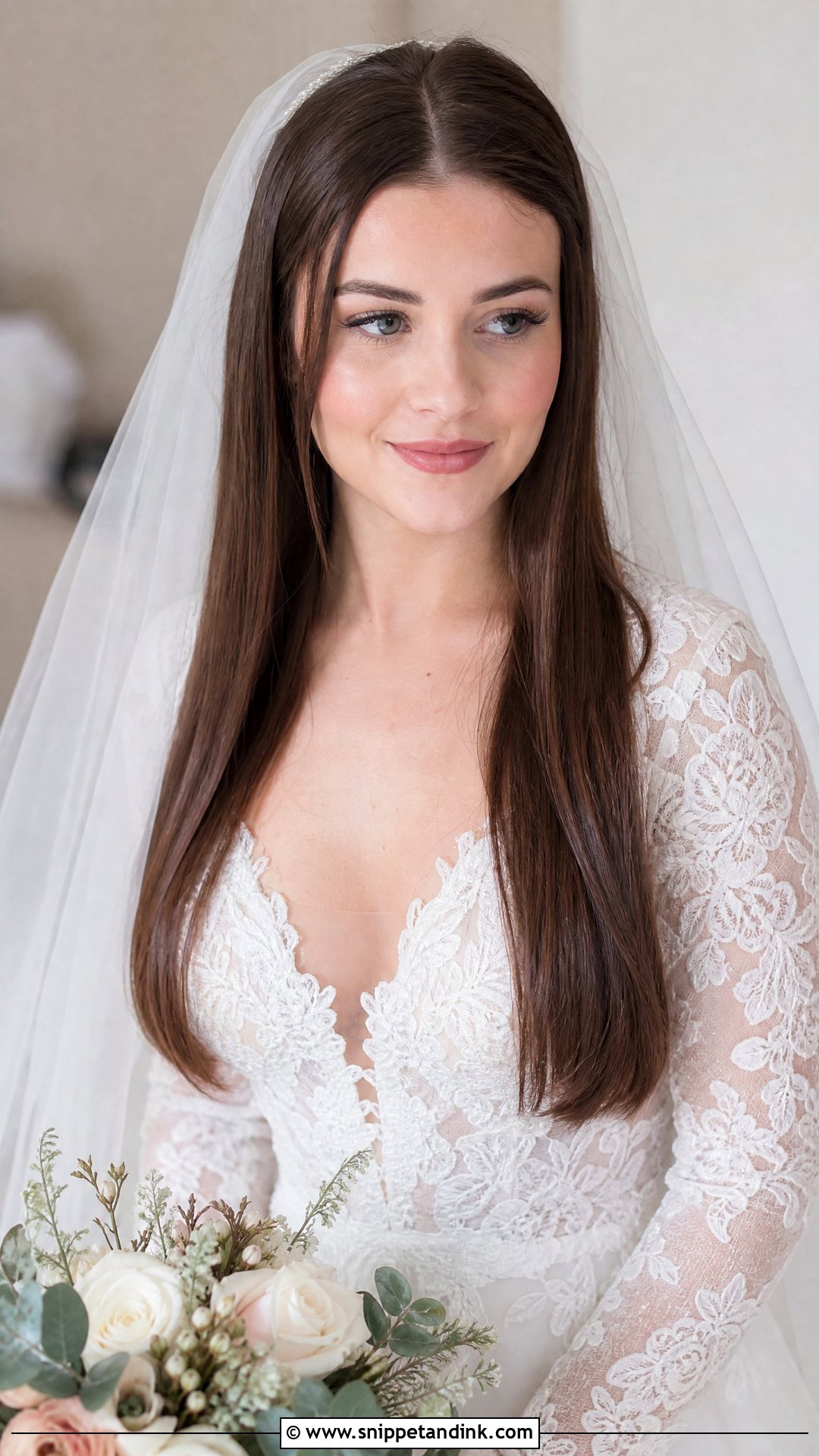 Straight Hair Bride With Veil - Snippet and Ink - 15 Bride with Straight Hair Ideas