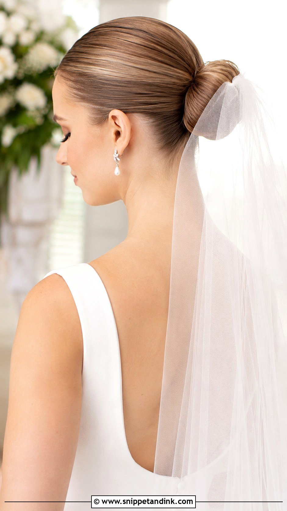 Straight Hair Bun With Veil - Snippet and Ink - 25 Hairstyles for Straight Hair for Wedding