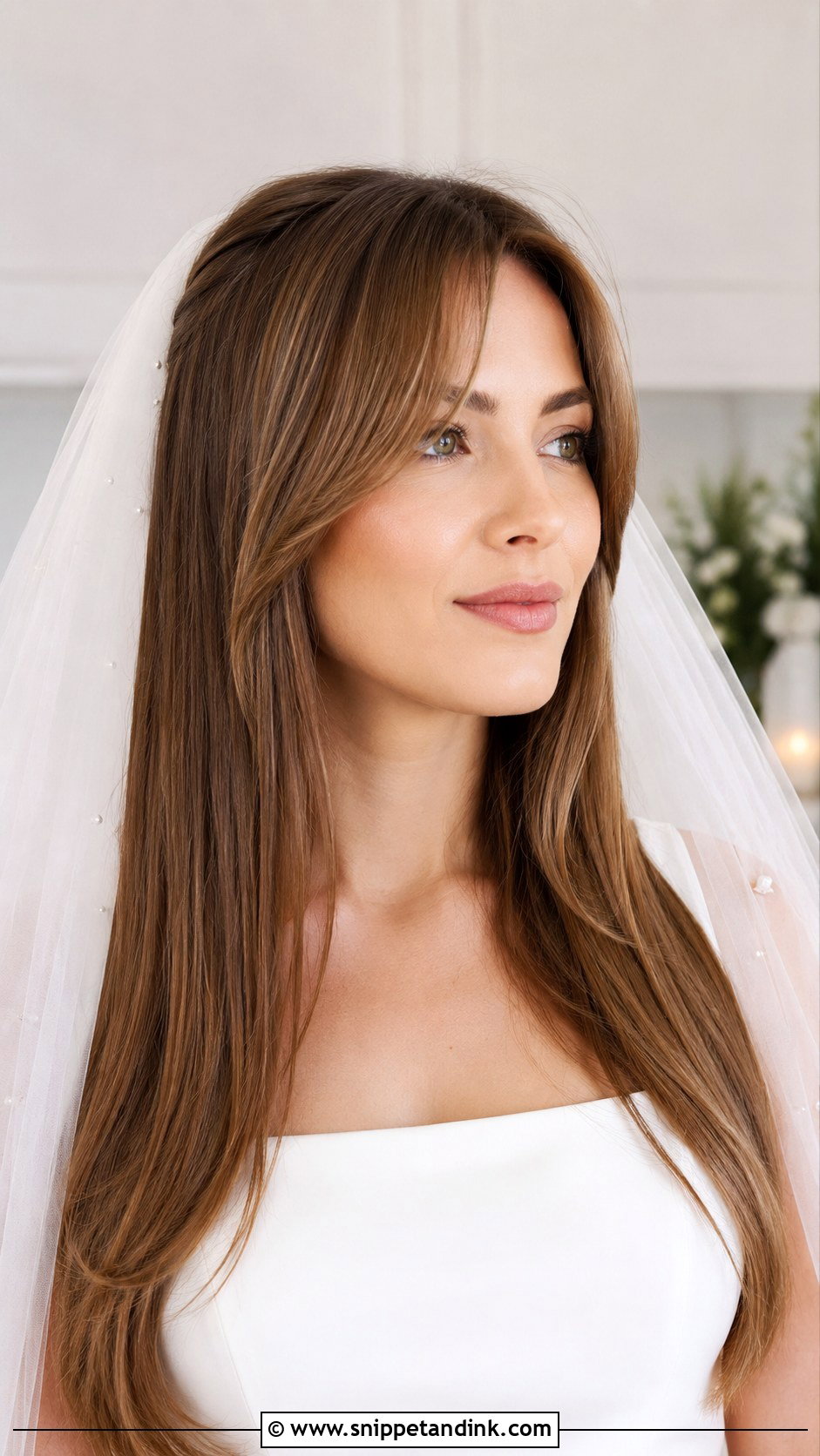 Straight Hair Curtain Bangs - Snippet and Ink - 25 Straight Bridal Hairstyles
