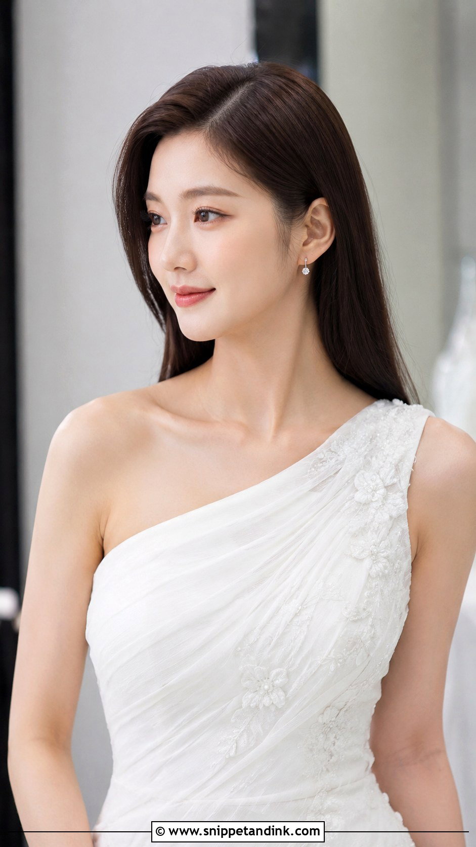 Straight Hair For One Shoulder Dress - Snippet and Ink - 15 Wedding Hairstyles for One Shoulder Dress