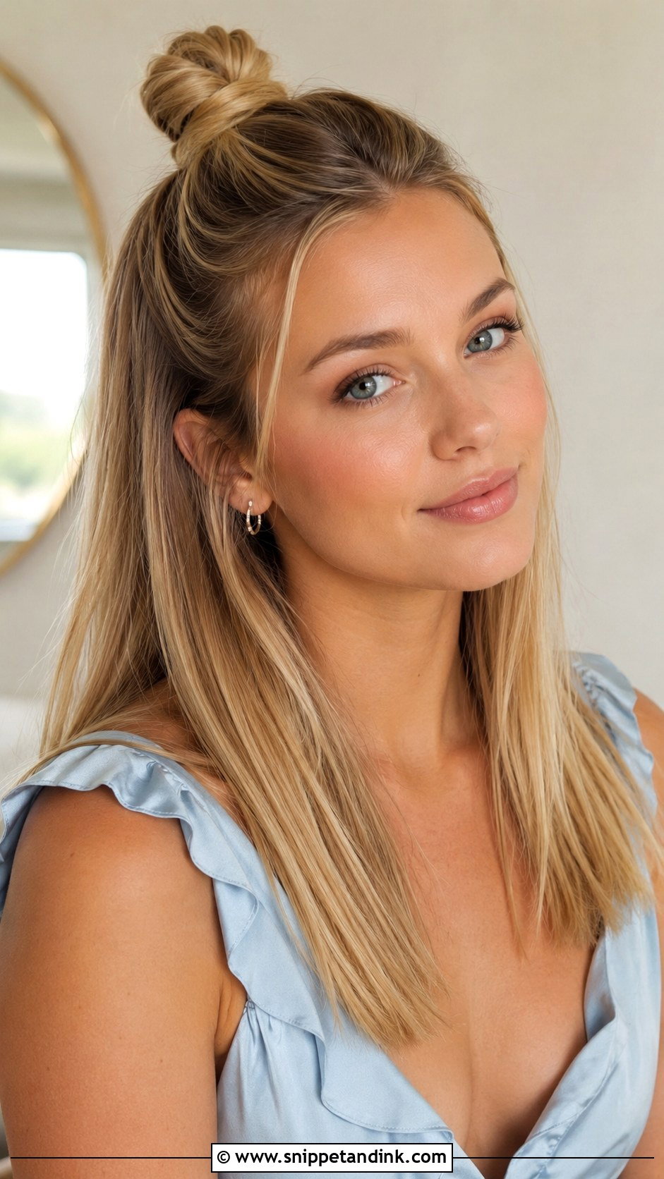 Straight Hair Half Up Bun - Snippet and Ink - 25 Wedding Guest Hairstyles Straight Hair