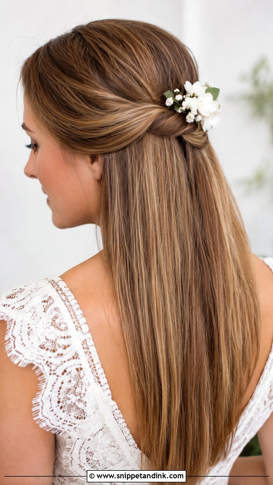 Straight Hair Half Up Twisted Crown - Snippet and Ink - 25 Straight Bridal Hairstyles
