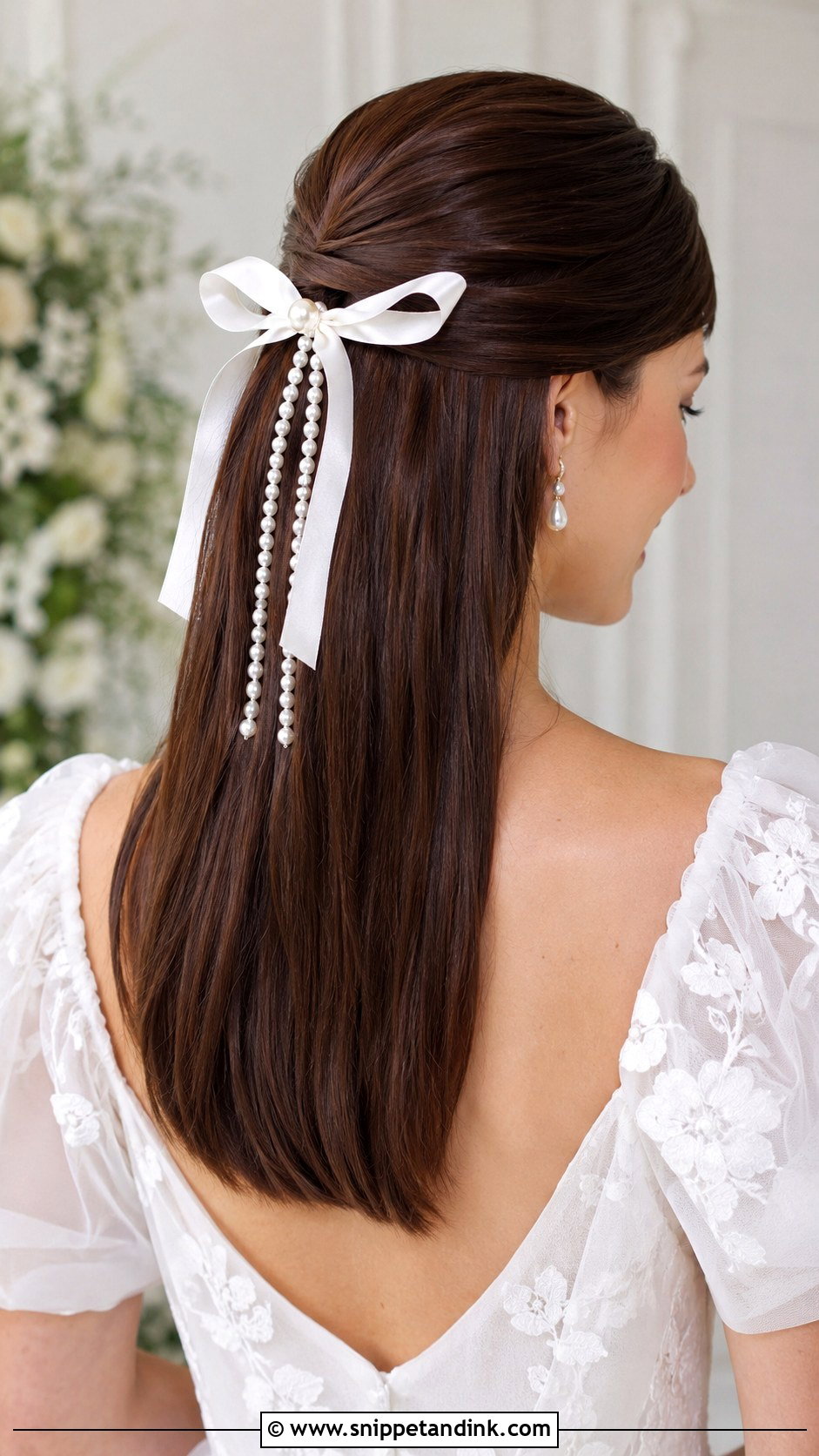 Straight Hair Half Up With Bow - Snippet and Ink - 25 Straight Wedding Hairstyles