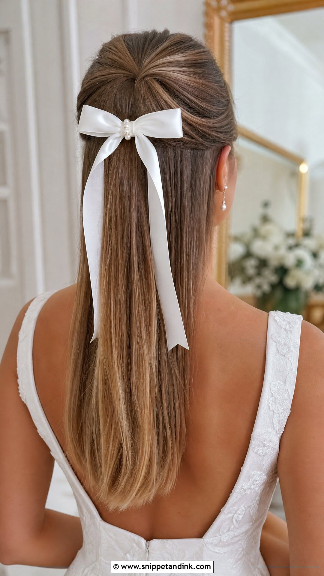 Straight Hair Half Up With Bow - Snippet and Ink - 20 Wedding Hairstyle for Straight Hair Ideas
