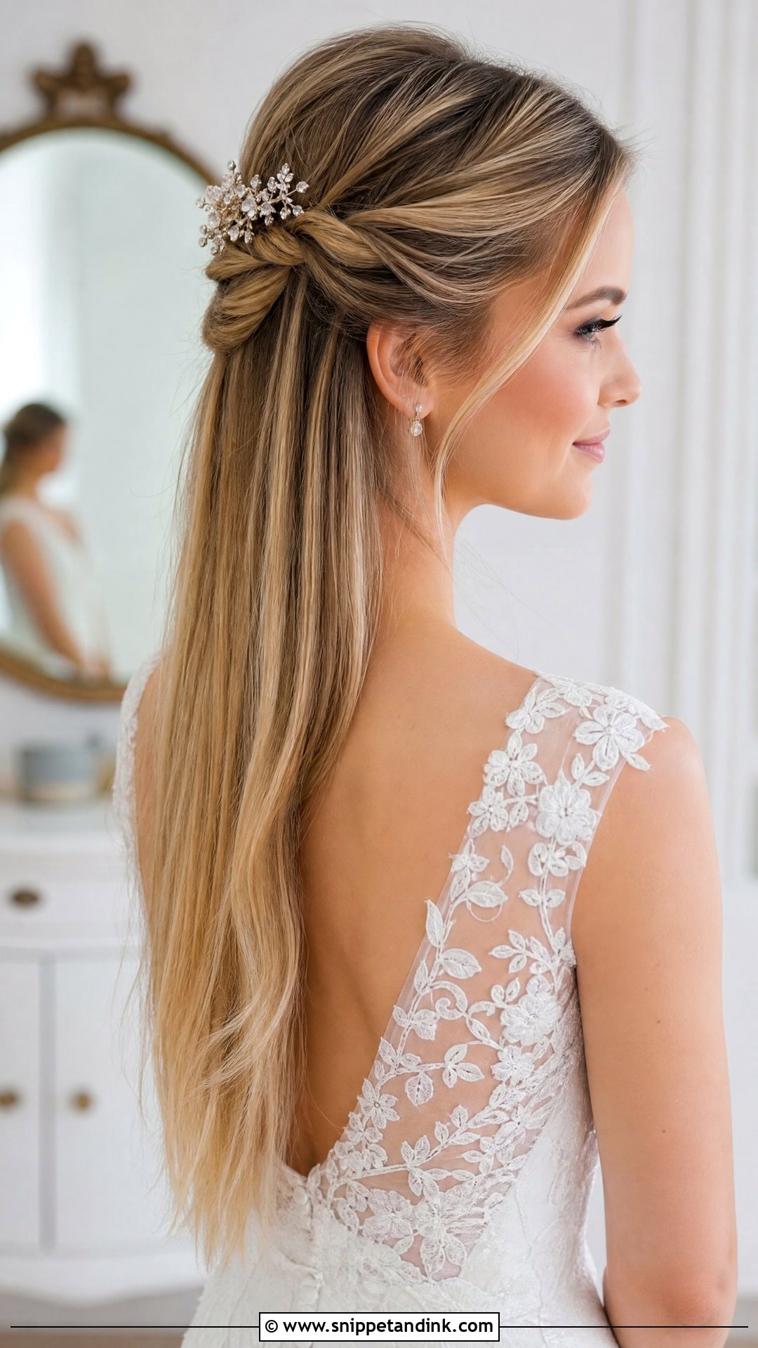 Straight Hair Half Up With Twisted Sides - Snippet and Ink - 20 Straight Hair Bridal Hairstyles