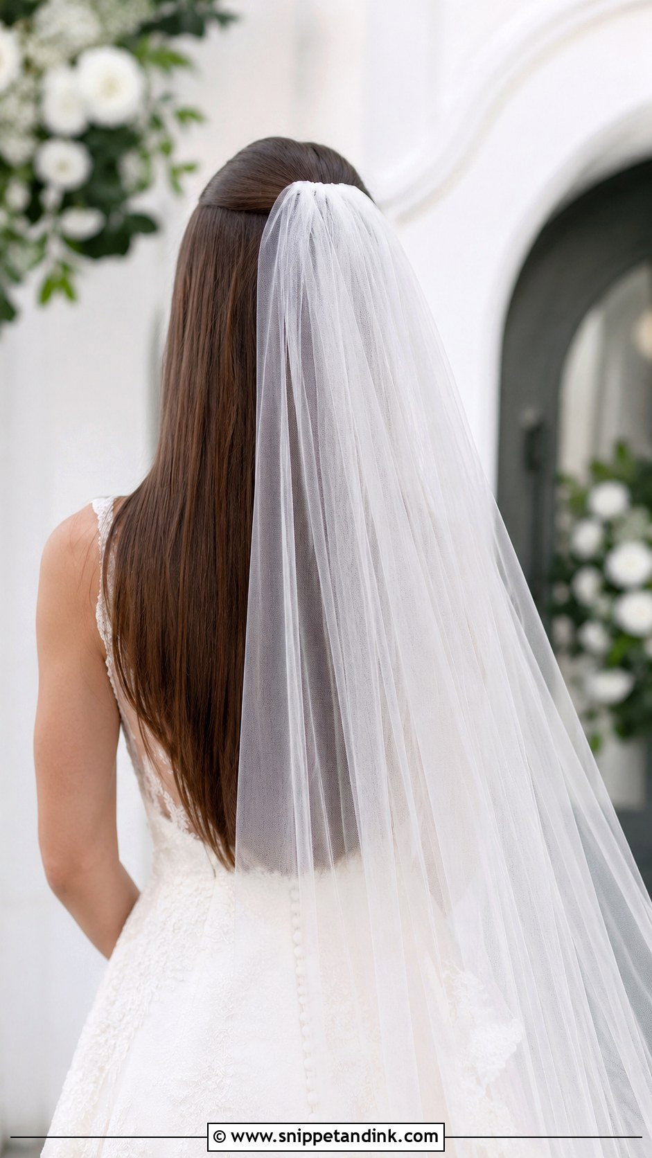 Straight Hair Long And Flowing With Veil - Snippet and Ink - 25 Straight Bridal Hairstyles