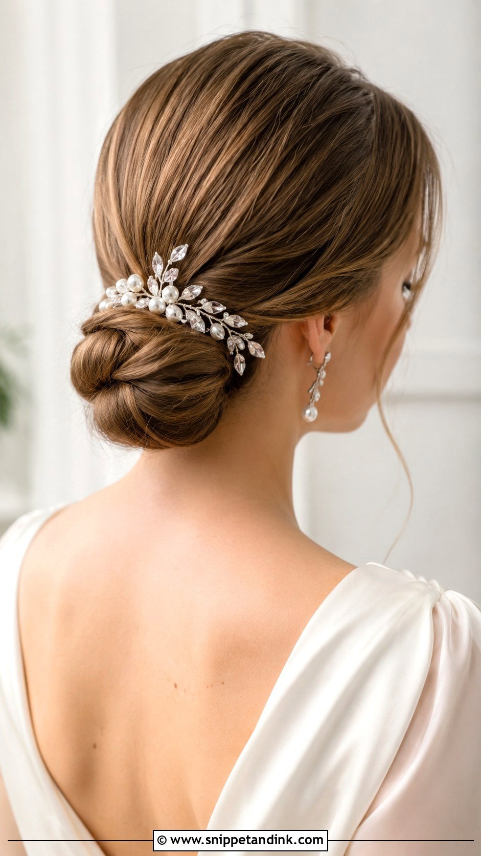 Straight Hair Low Bun With Hair Accessory - Snippet and Ink - 25 Hairstyles for Straight Hair for Wedding