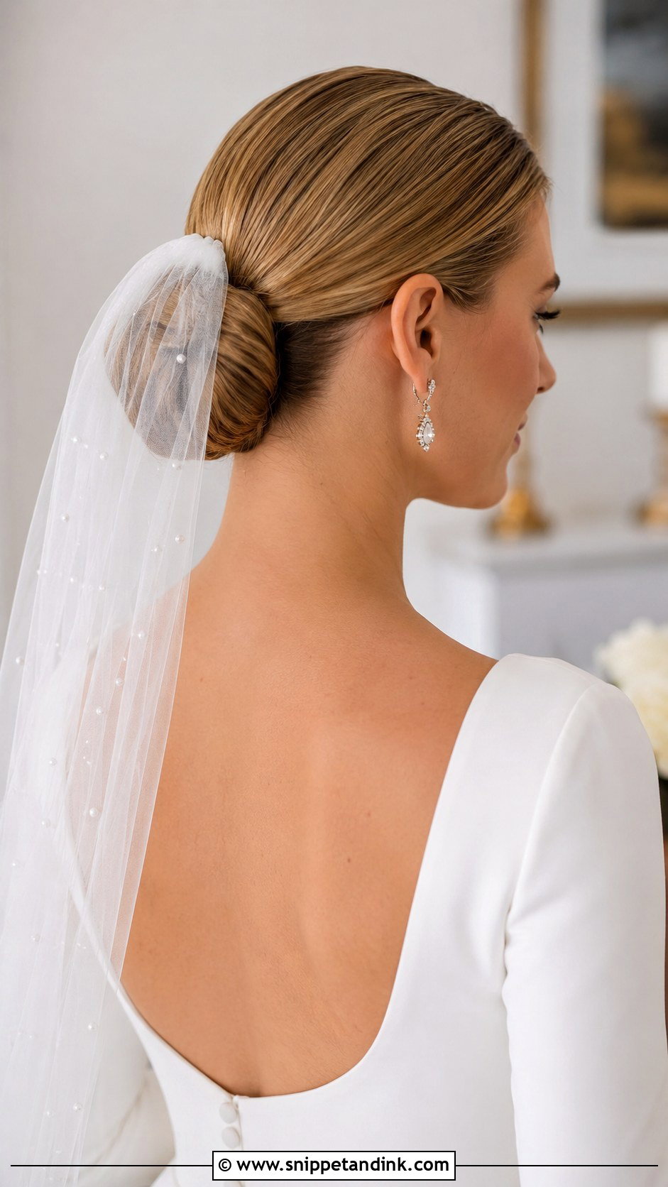 Straight Hair Low Bun - Snippet and Ink - 25 Straight Bridal Hairstyles