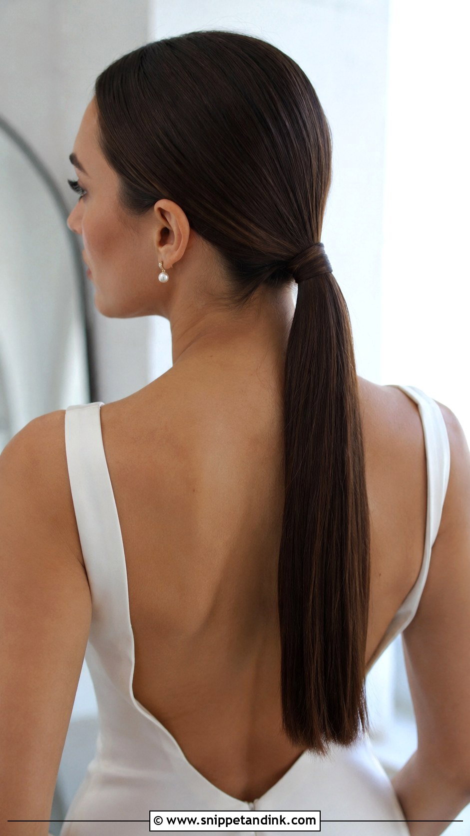 Straight Hair Low Ponytail - Snippet and Ink - 25 Straight Wedding Hairstyles