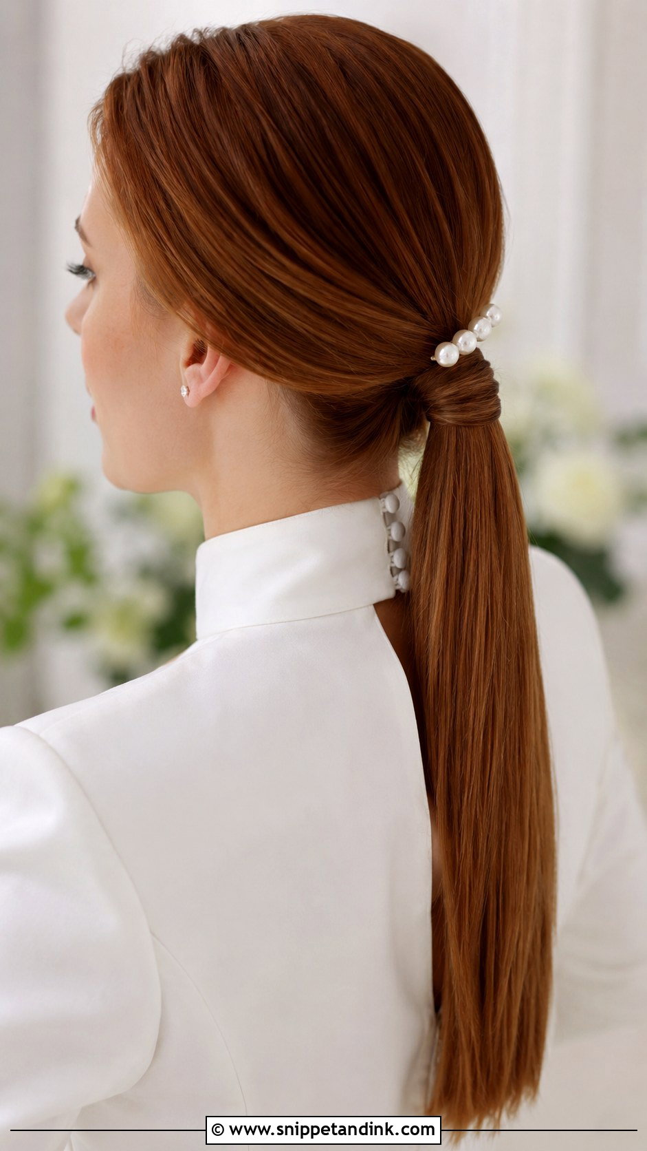 Straight Hair Low Ponytail - Snippet and Ink - 30 Straight Hair Wedding Styles