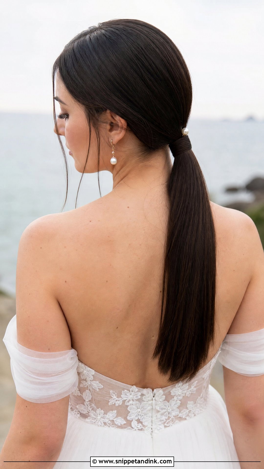 Straight Hair Low Ponytail Bridal Look - Snippet and Ink - 20 Straight Hair Bridal Hairstyles