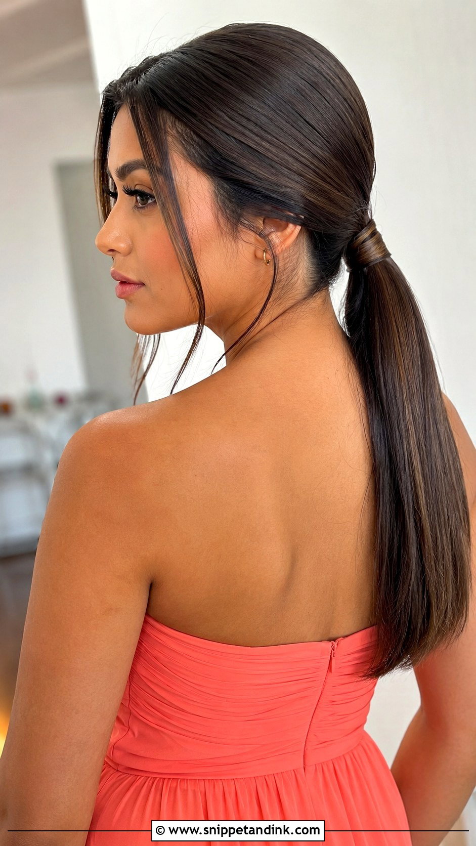 Straight Hair Low Ponytail With Face Framing - Snippet and Ink - 20 Bridesmaid Hairstyles Straight Hair
