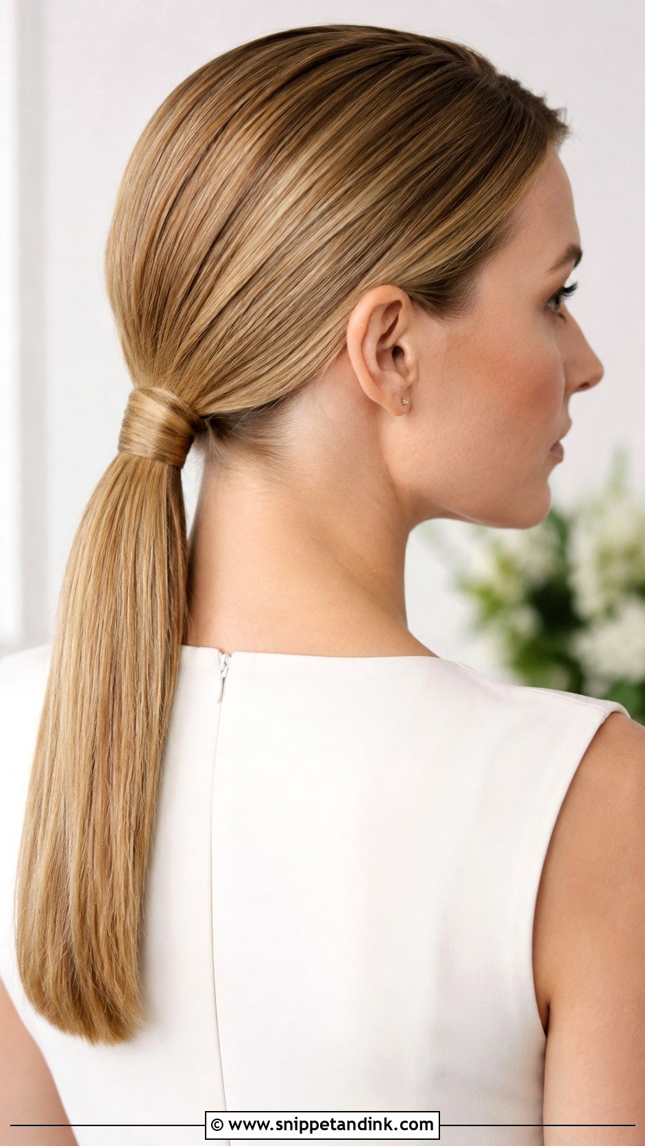 Straight Hair Low Ponytail with Wrap - Snippet and Ink - 25 Wedding Guest Hairstyles Straight Hair