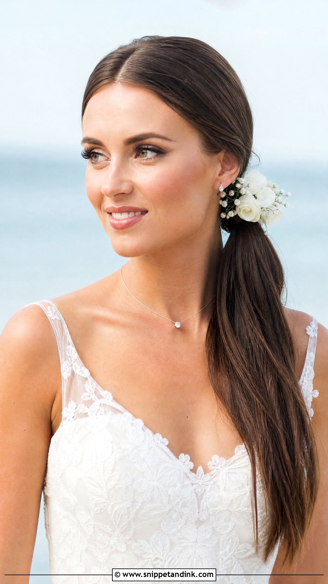 Straight Hair Side Ponytail Bridal Look - Snippet and Ink - 20 Straight Hair Bridal Hairstyles