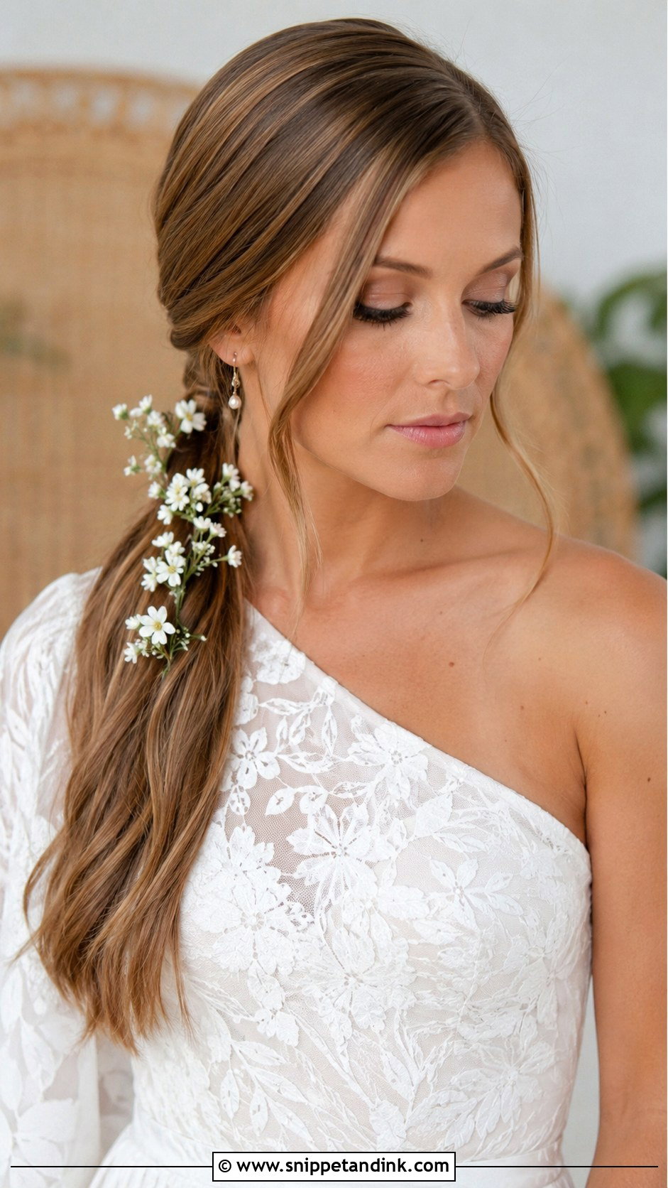 Straight Hair Side Ponytail - Snippet and Ink - 25 Straight Wedding Hairstyles