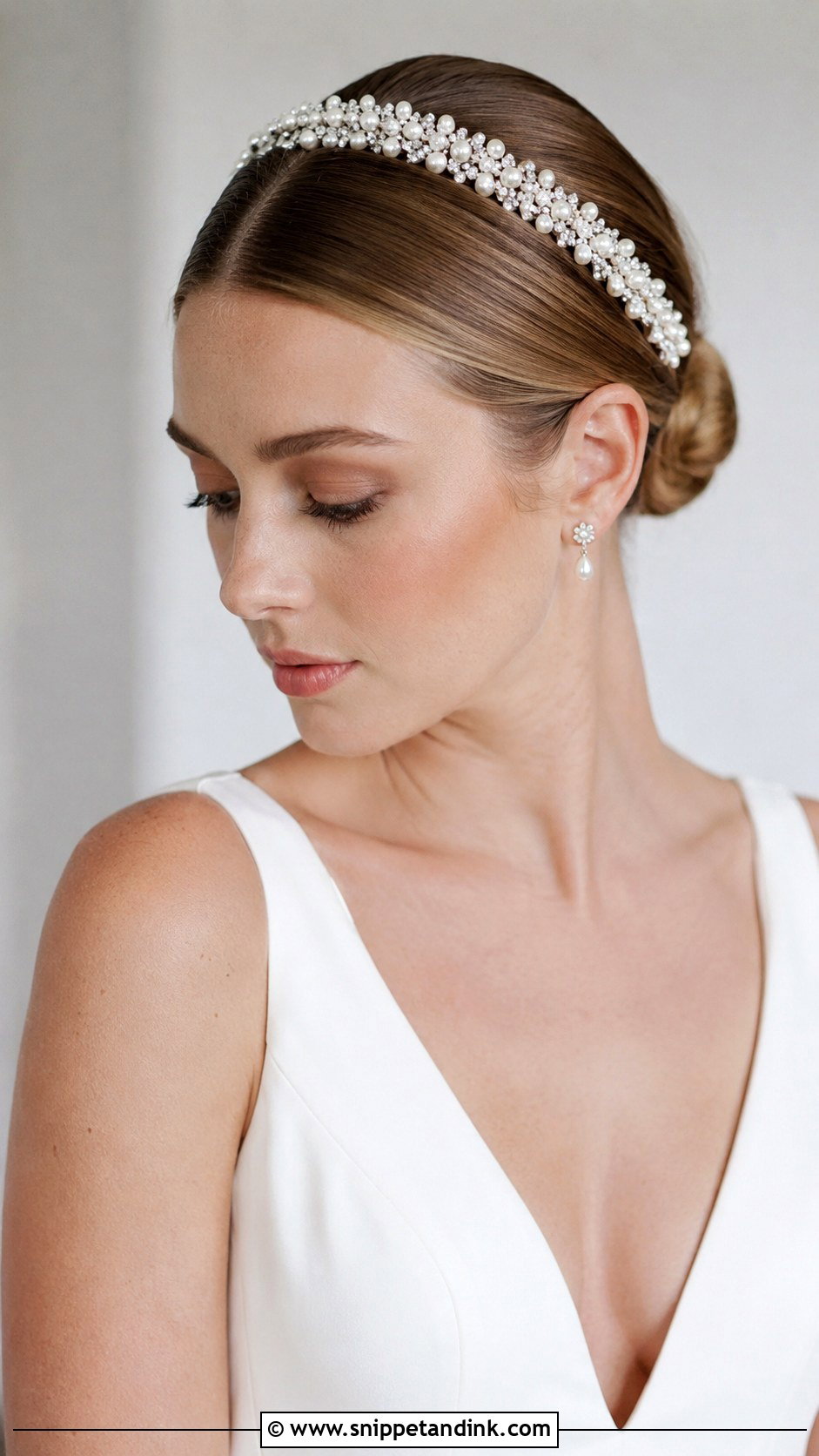Straight Hair Sleek Bun With Headband - Snippet and Ink - 25 Straight Bridal Hairstyles