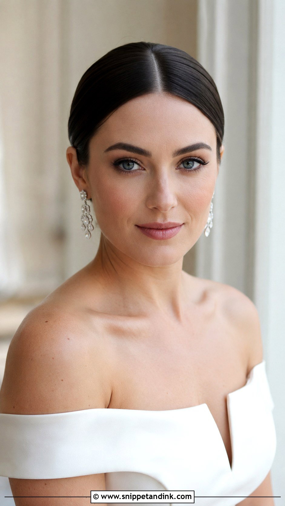 Straight Hair Sleek Middle Part Updo - Snippet and Ink - 25 Hairstyles for Straight Hair for Wedding