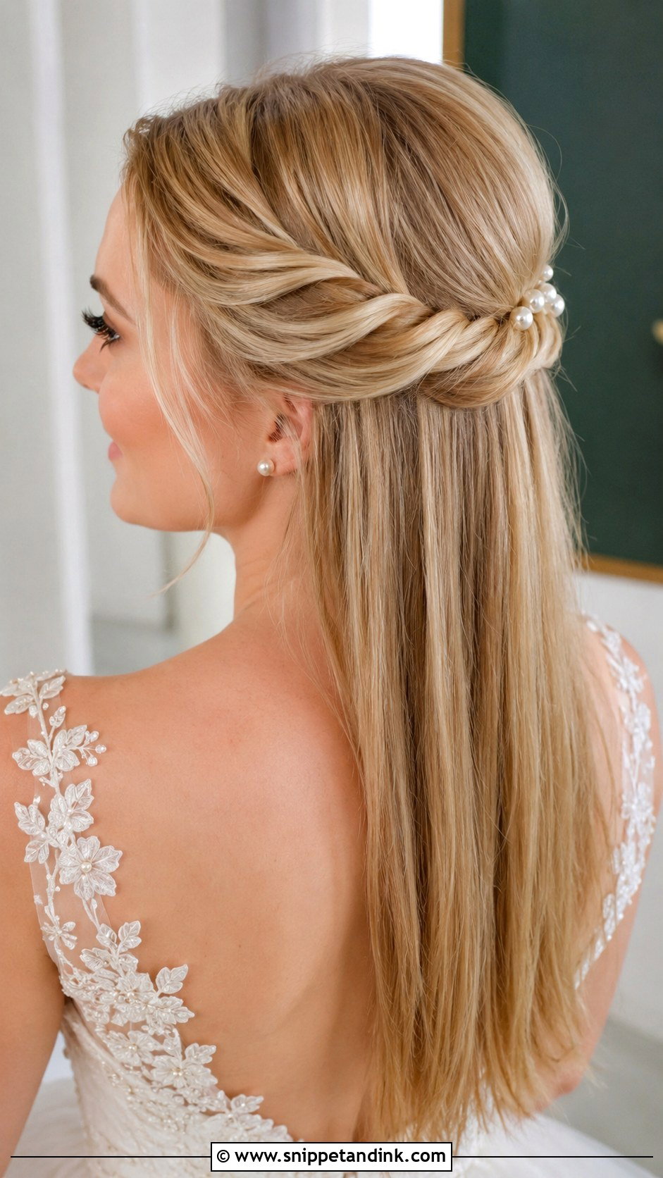 Straight Hair Twisted Half Updo - Snippet and Ink - 25 Straight Bridal Hairstyles