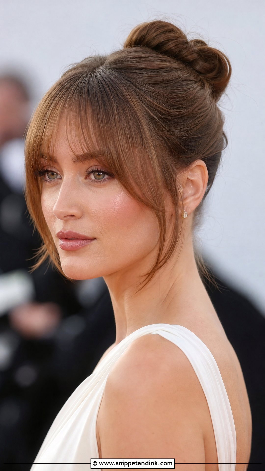 Straight Hair Updo With Bangs - Snippet and Ink - 30 Straight Hair Wedding Styles