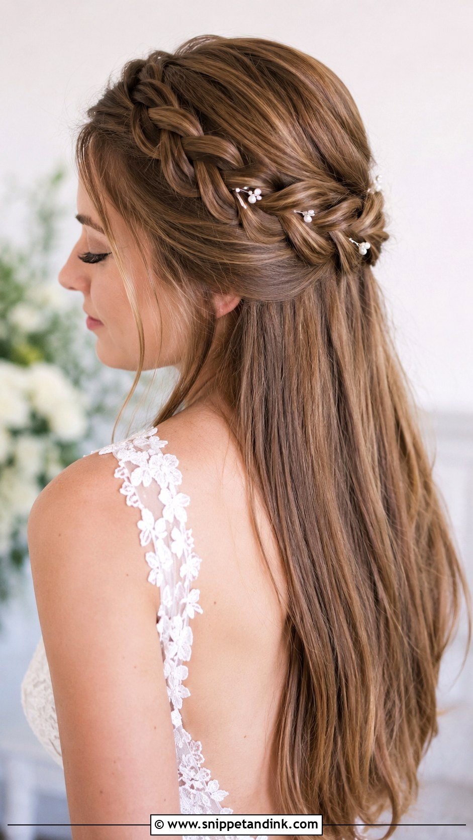 Straight Hair Wedding Braided Half Up - Snippet and Ink - 15 Straight Hair Wedding Styles Brides