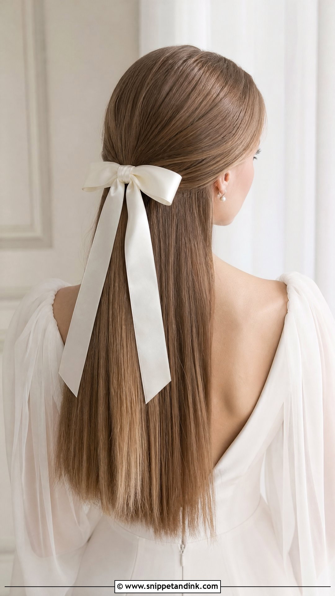 Straight Hair Wedding Hair With Bow - Snippet and Ink - 20 Wedding Hair for Straight Hair Ideas