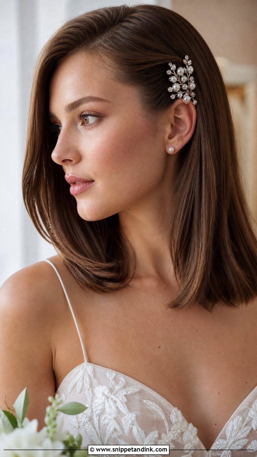 Straight Hair Wedding Hair With Side Clip - Snippet and Ink - 20 Wedding Hair for Straight Hair Ideas