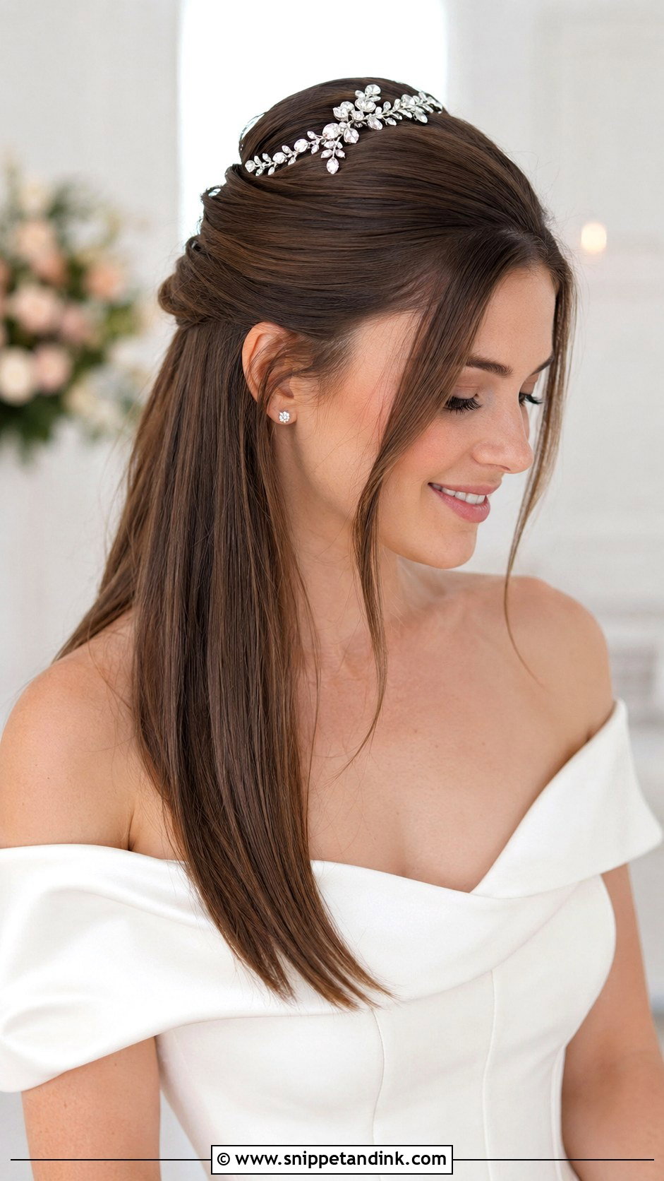 Straight Hair Wedding Half Up - Snippet and Ink - 15 Straight Hair Wedding Styles Brides