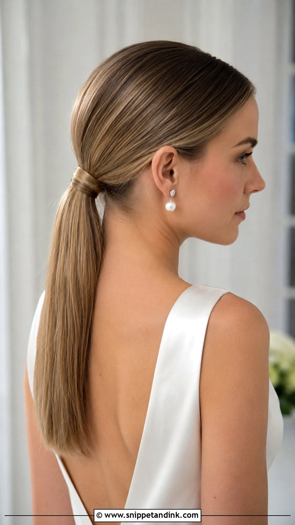 Straight Hair Wedding Low Ponytail - Snippet and Ink - 15 Straight Hair Wedding Styles Brides