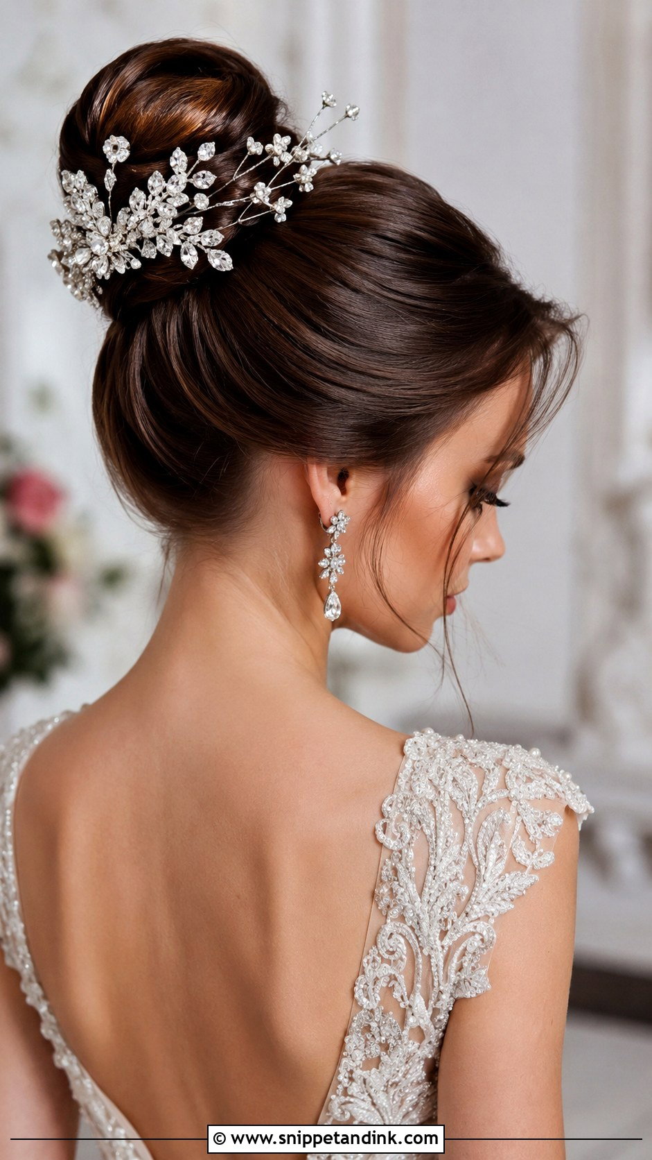 Straight Hair With Accessorized Updo - Snippet and Ink - 30 Straight Hair Wedding Styles
