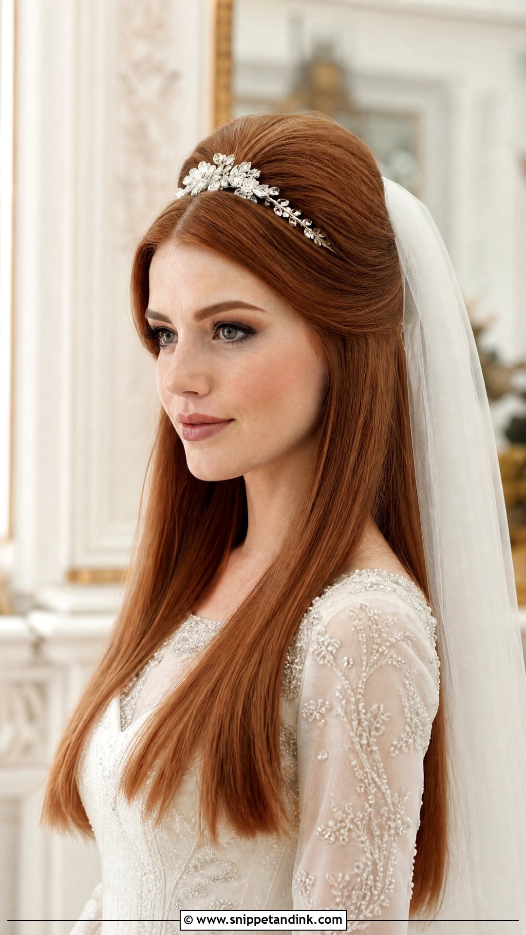 Straight Hair With Bouffant Crown - Snippet and Ink - 20 Elegant Straight Wedding Hairstyles