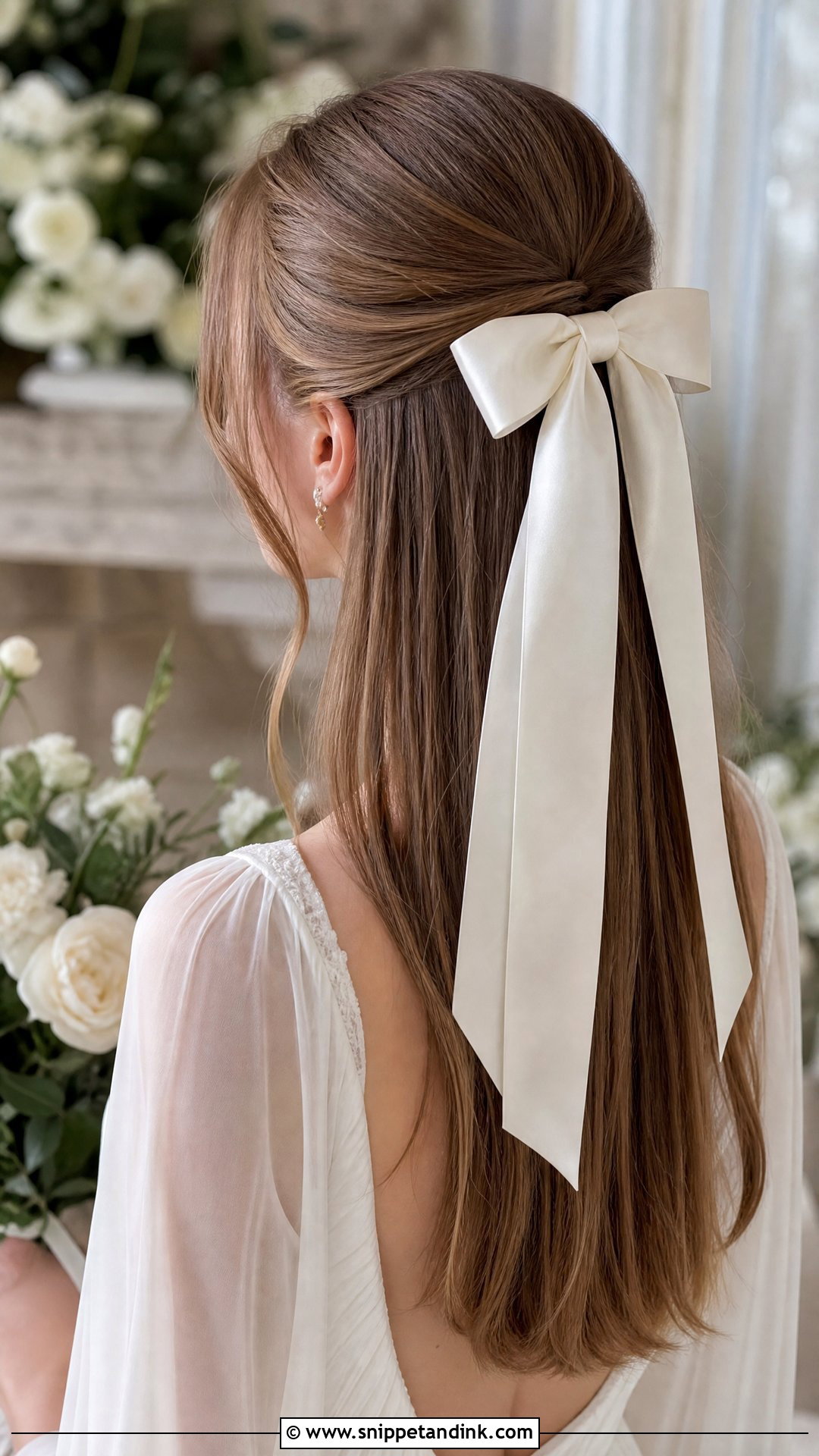 Straight Hair With Bow - Snippet and Ink - 20 Straight Hair Wedding Hairstyle Ideas
