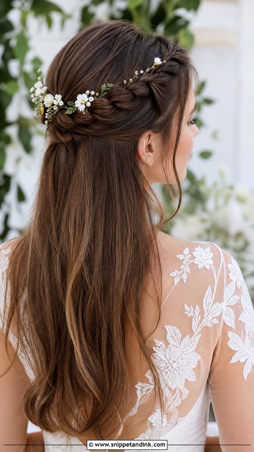 Straight Hair With Braided Crown - Snippet and Ink - 20 Straight Hair Bridal Hairstyles