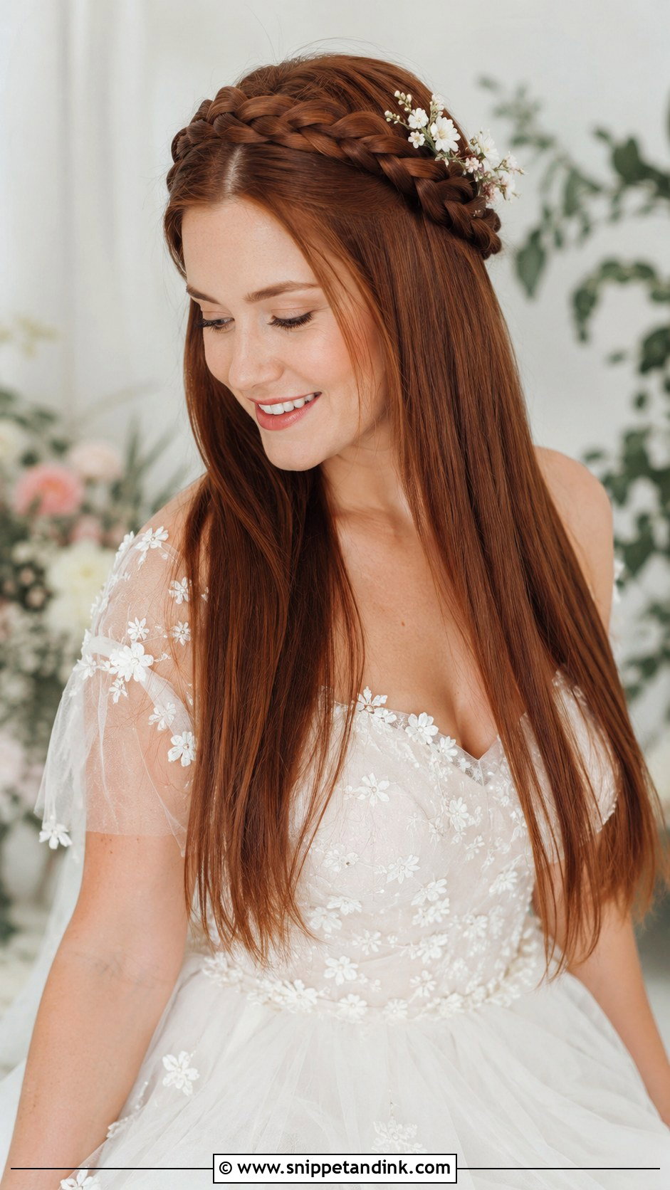 Straight Hair With Braided Crown - Snippet and Ink - 20 Straight Hair Bride Ideas