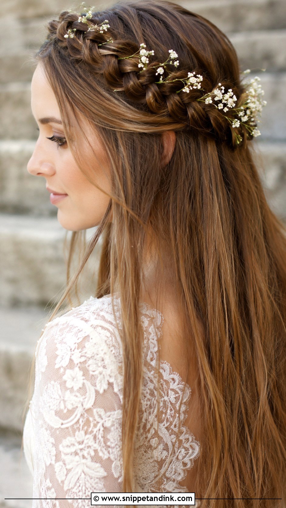 Straight Hair With Braided Crown - Snippet and Ink - 25 Long Straight Hairstyles for Wedding