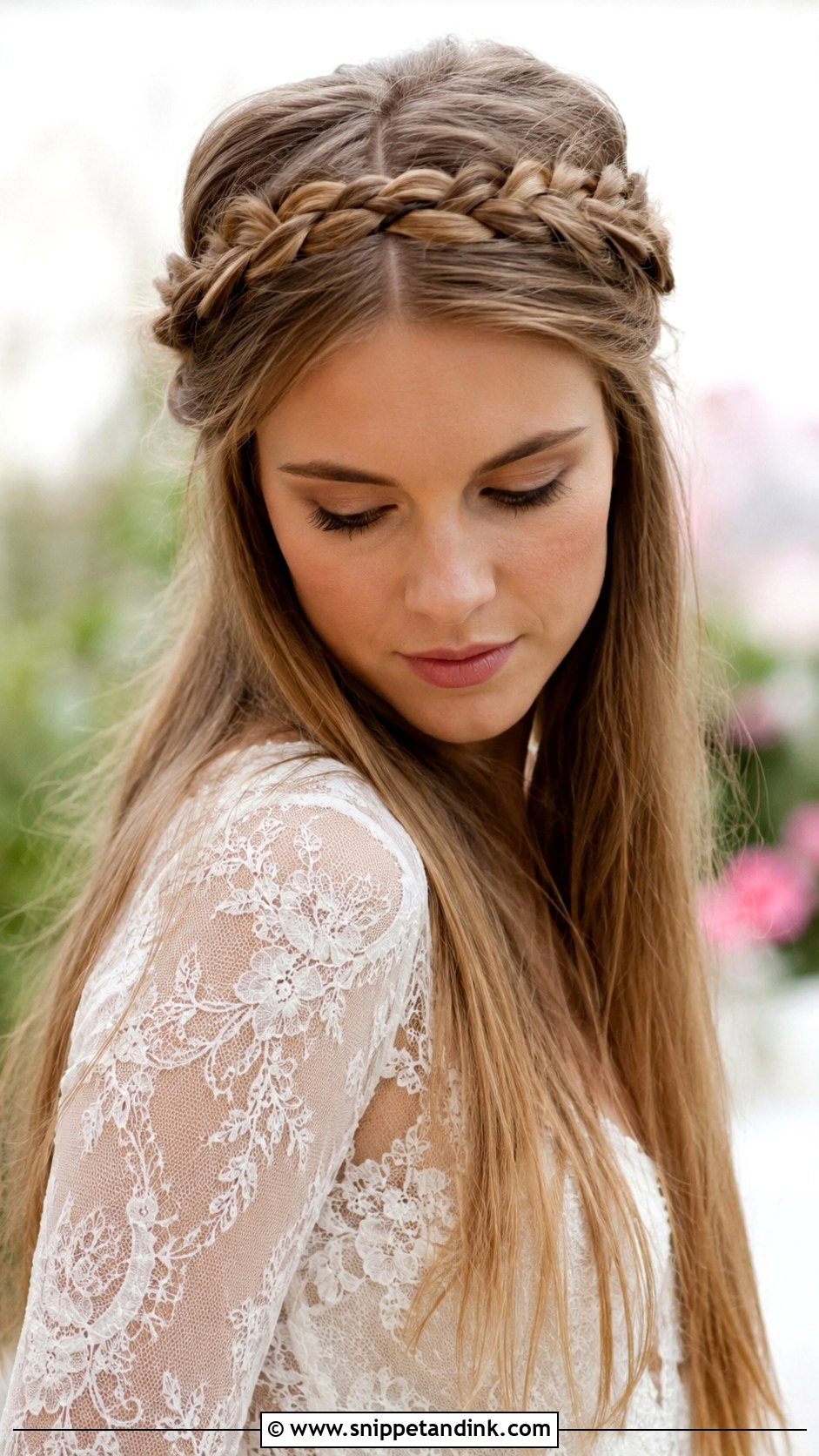 Straight Hair With Braided Crown - Snippet and Ink - 25 Straight Wedding Hair Ideas