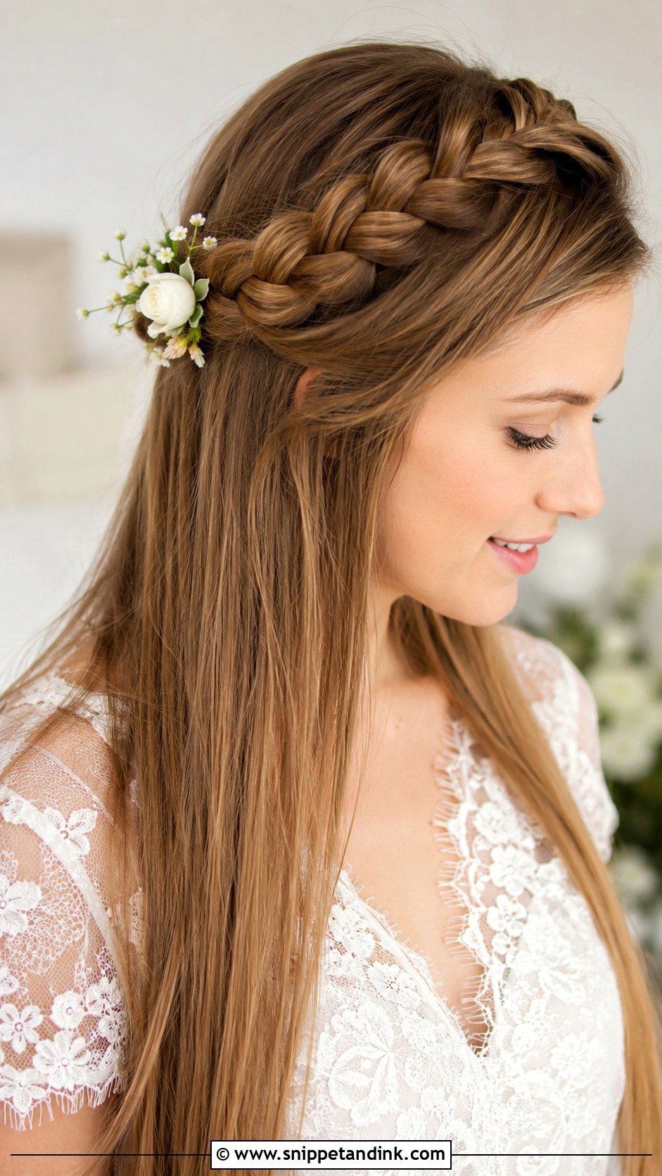 Straight Hair With Braided Crown - Snippet and Ink - 25 Straight Wedding Hairstyles